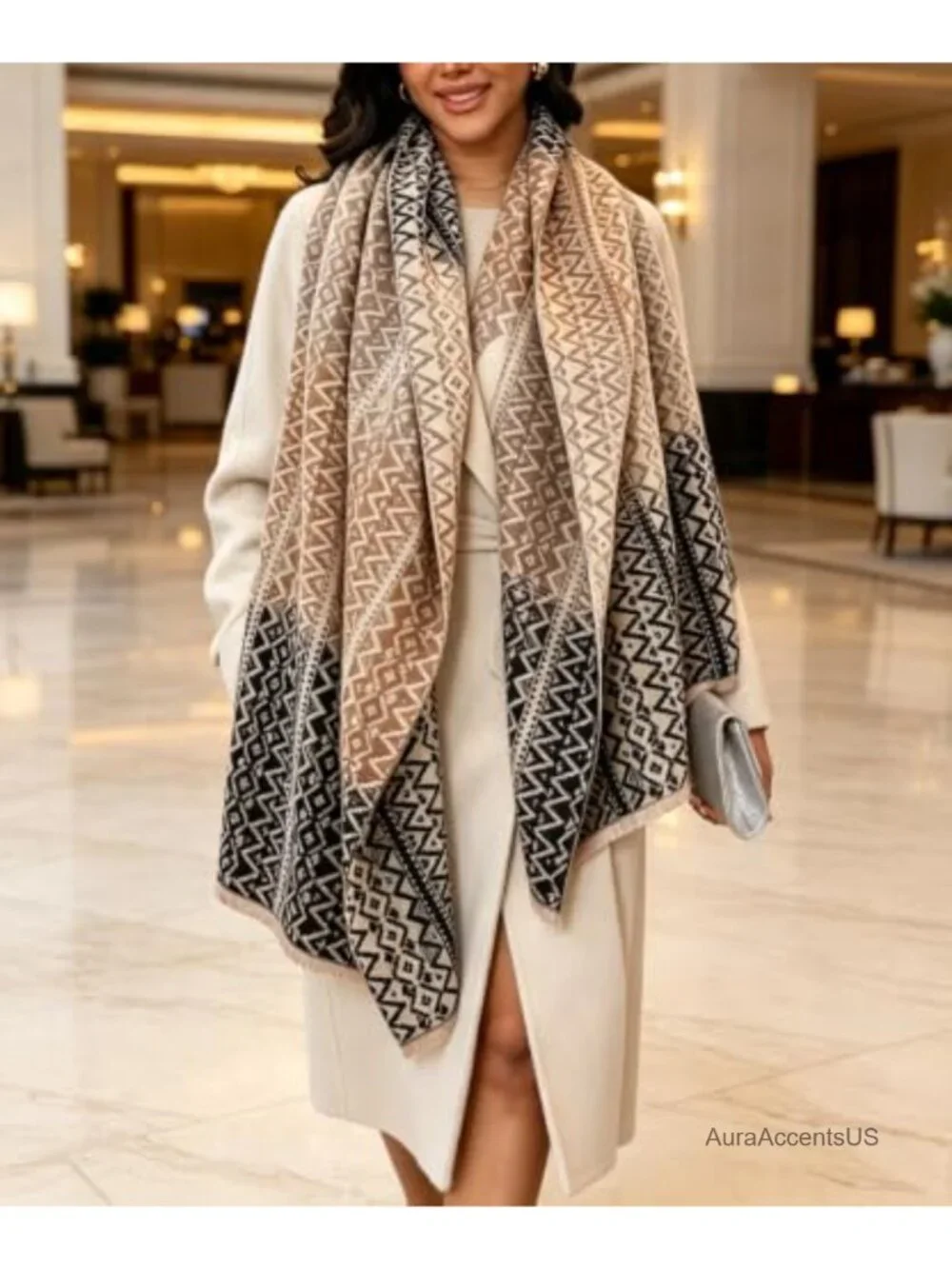 FairyCity Women's Soft Shawl Wrap Winter Blanket Long Scarf Geometric Pattern
